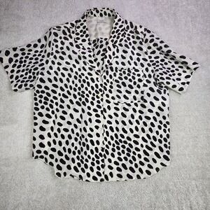 AYR Pool Boy Silk Blend Top Women's XL Button Up‎ Black Ivory Polka Dot